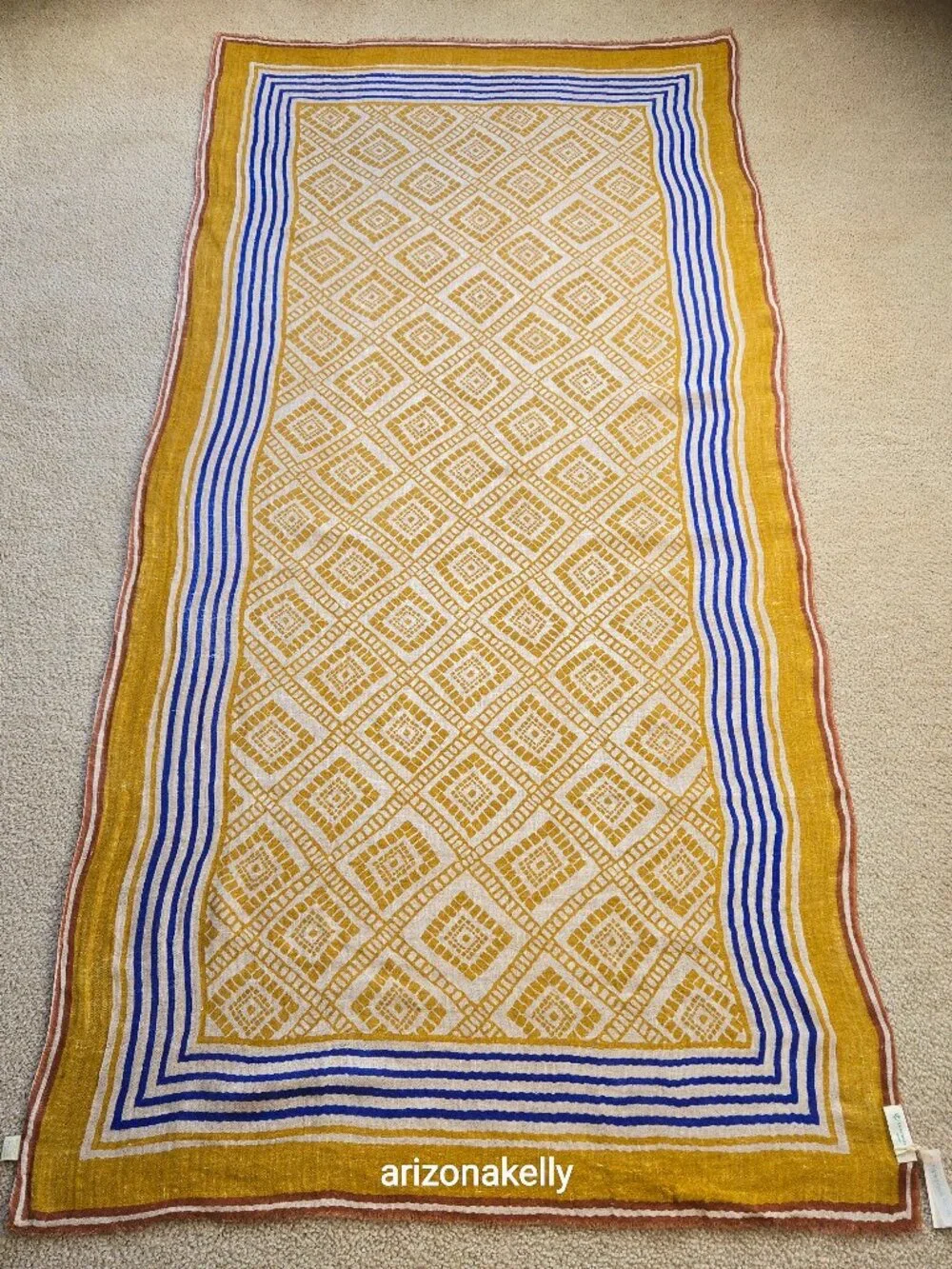 NWT Lovat & Green Linen Oversized Scarf Bilbao Spain Mustard Yellow Gold